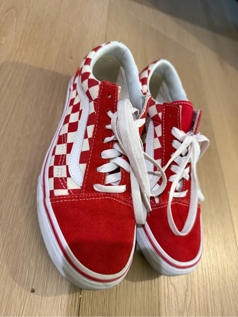 Vans Old Skool Checkerboard Skate Shoes - Red/White